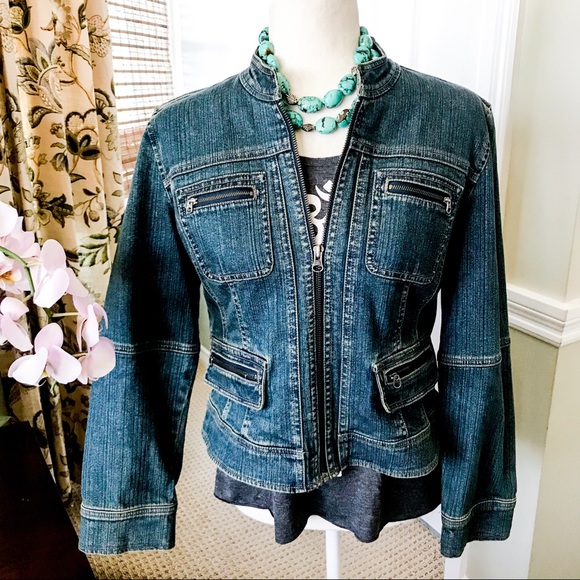 City Unltd Jackets & Blazers - Denim Moto Jean Jacket Petite